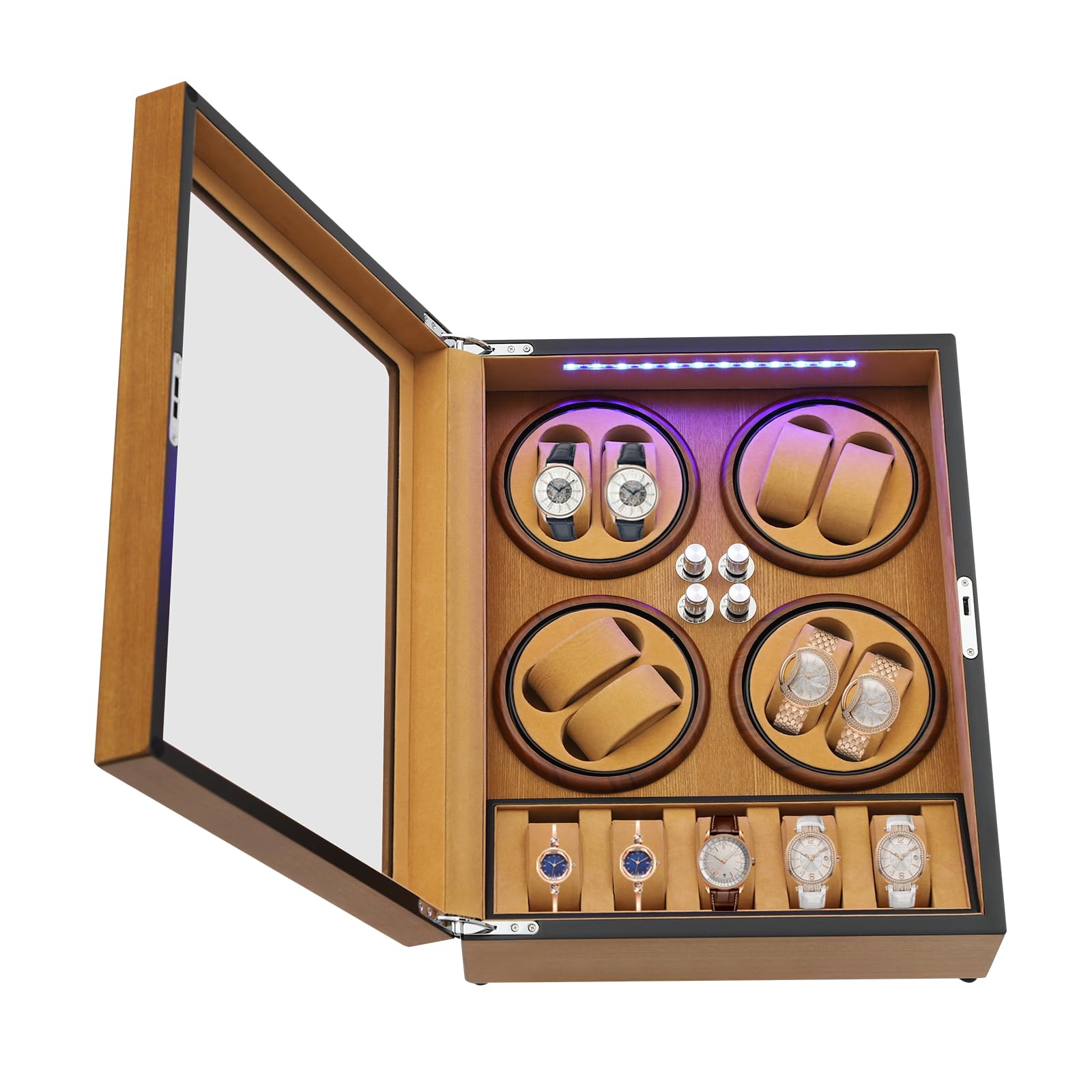 Bacocoo Automatic Watch Winder Box, 8+5 Water Willow Brown Velvet Automatic Watch Winder Box, Lint Interior, Multi-Watch Winders, Scratch-Resistant Display Case, Frosting, Painting Uplinked Box.
