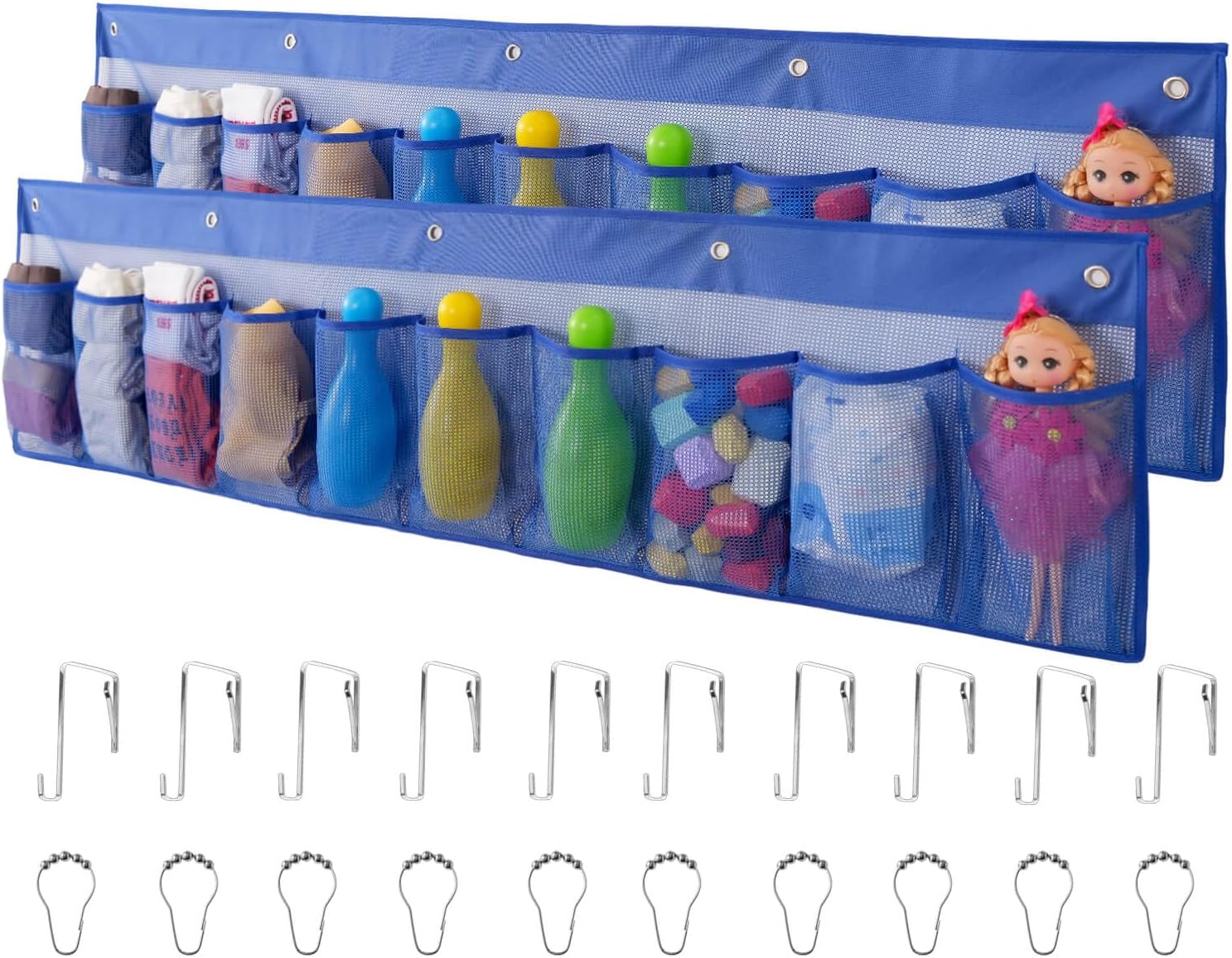 ALYER 2 Pack RV Mesh Shoe Storage Pouches,Hanging Wide Organizer with 10 Pockets for Camper,Bedside Caddy for Shoes,Toys,Snacks and Household Accessories(Blue)