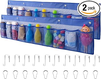 ALYER 2 Pack RV Mesh Shoe Storage Pouches,Hanging Wide Organizer with 10 Pockets for Camper,Bedside Caddy for Shoes,Toys,Snacks and Household AccessoriesBlue