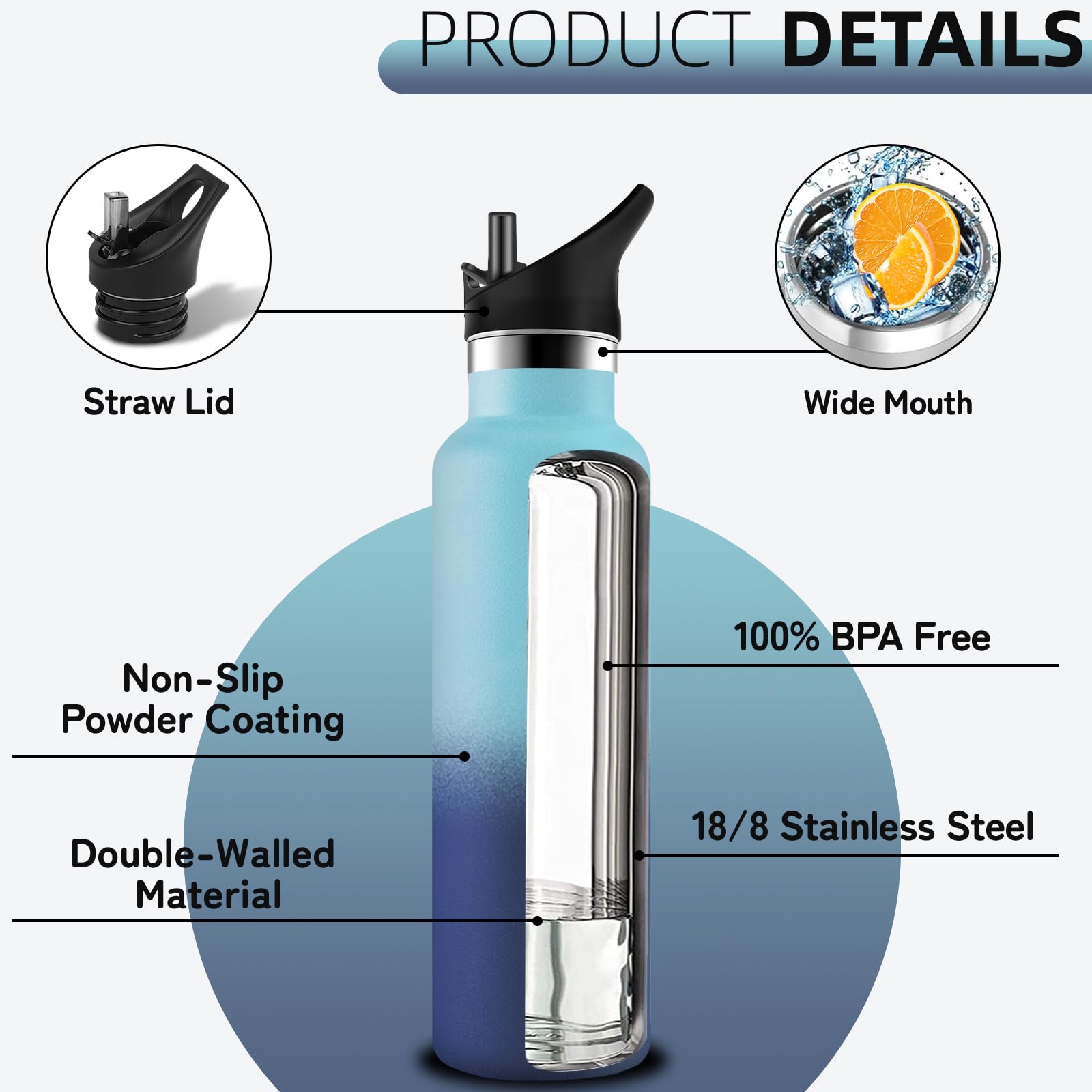 Borraccia Termica - 500ml - Borraccia, Senza BPA, Borracia con Cannuccia, Senza Perdite, Borracce Termiche, Doble Aislamiento, Bottiglia Termica per Scuole, Campeggio, Uffici, Palestra