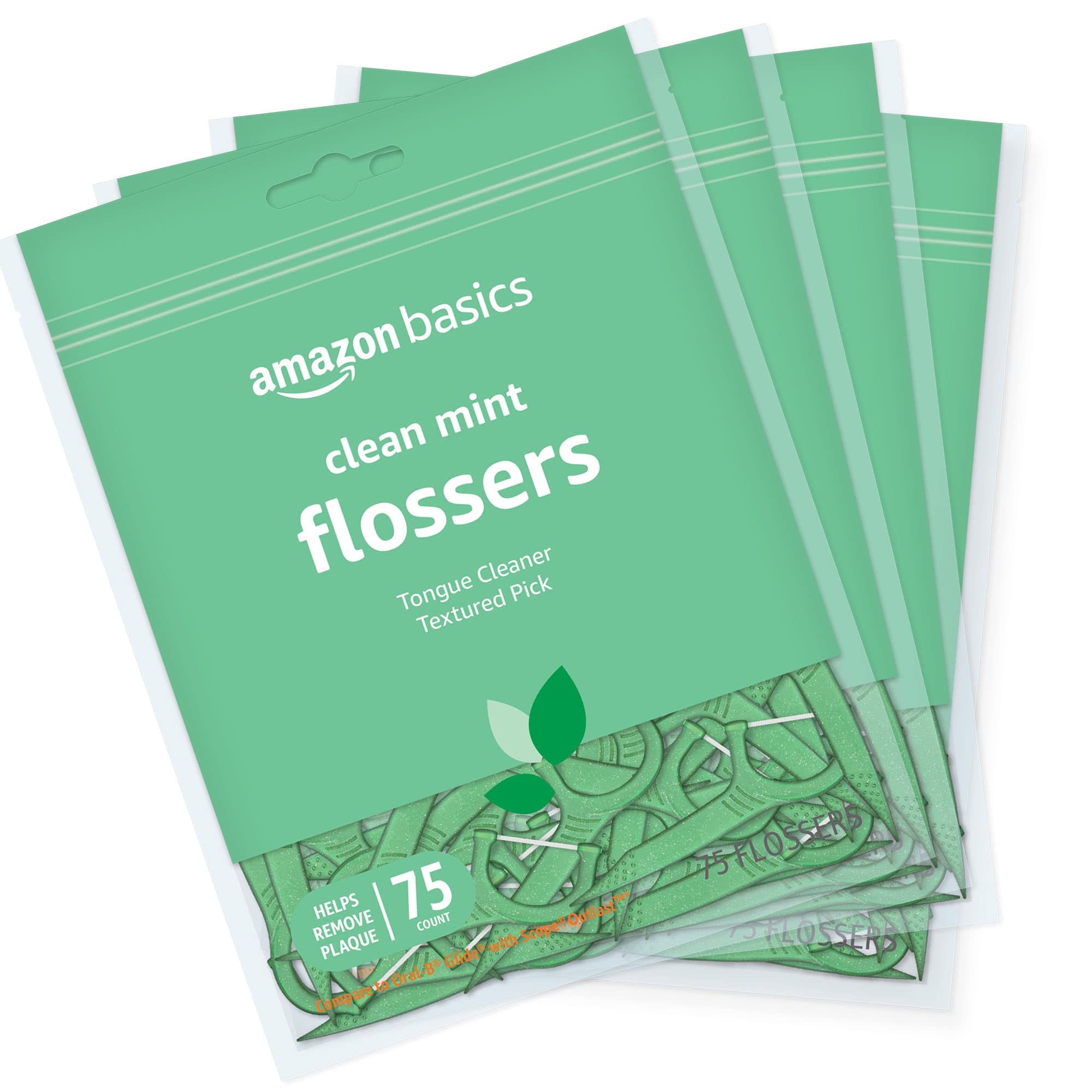 Amazon Basics Clean Mint Flossers, 300 Count, 4 Packs of 75
