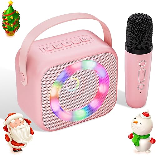 Verkstar Karaoke Machine for Kids, Mini Portable Bluetooth Karaoke Speaker with Wireless Mic and Colorful Lights for Kids Adults, Gifts Toys for