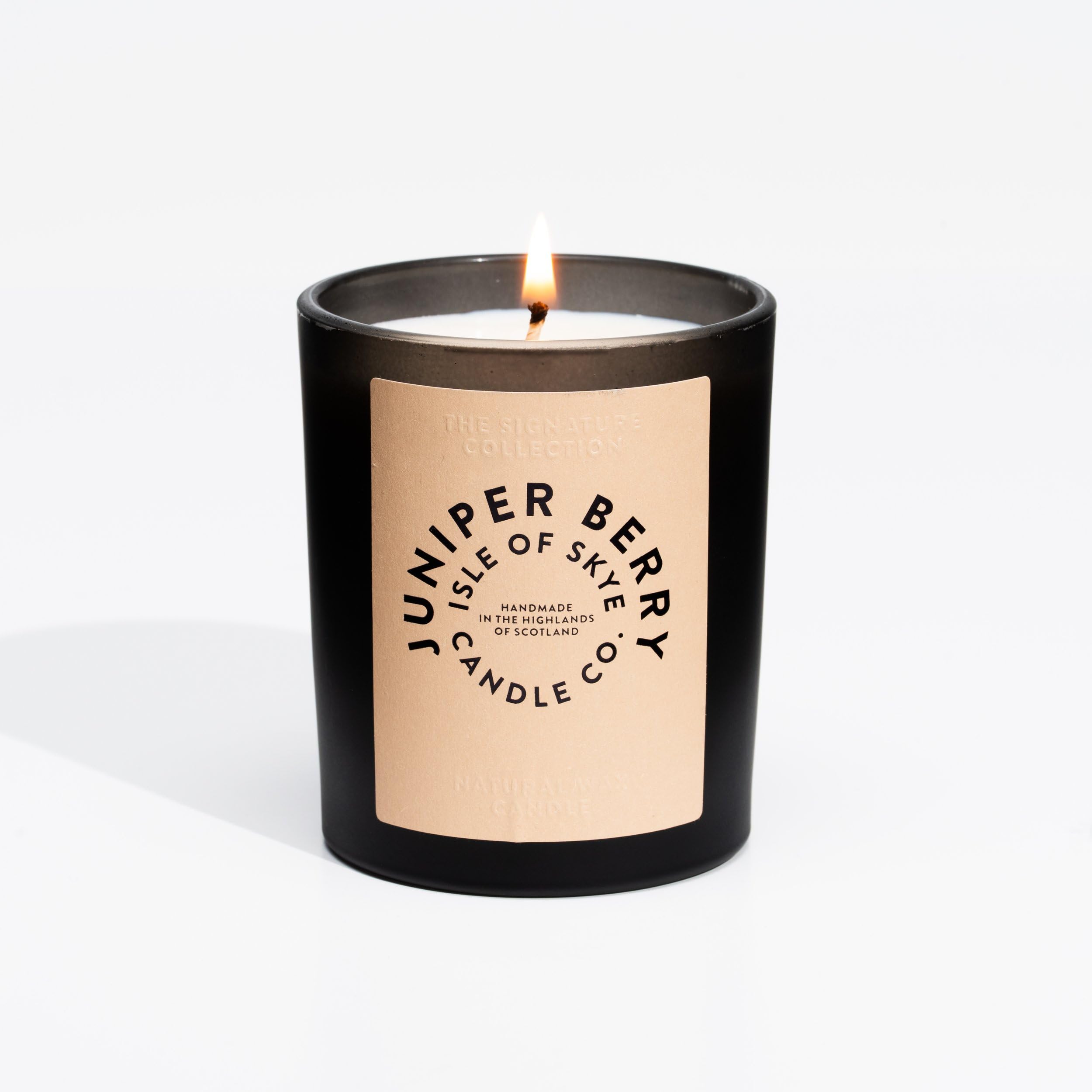 Isle of Skye Candle Company Juniper Berry Black Tumbler | Natural Soy Wax Candle | Handmade in Scotland | Premium Scented Candle | Elegant Black Jar, Engraved Wooden Lid | 45 Hours Burn Time