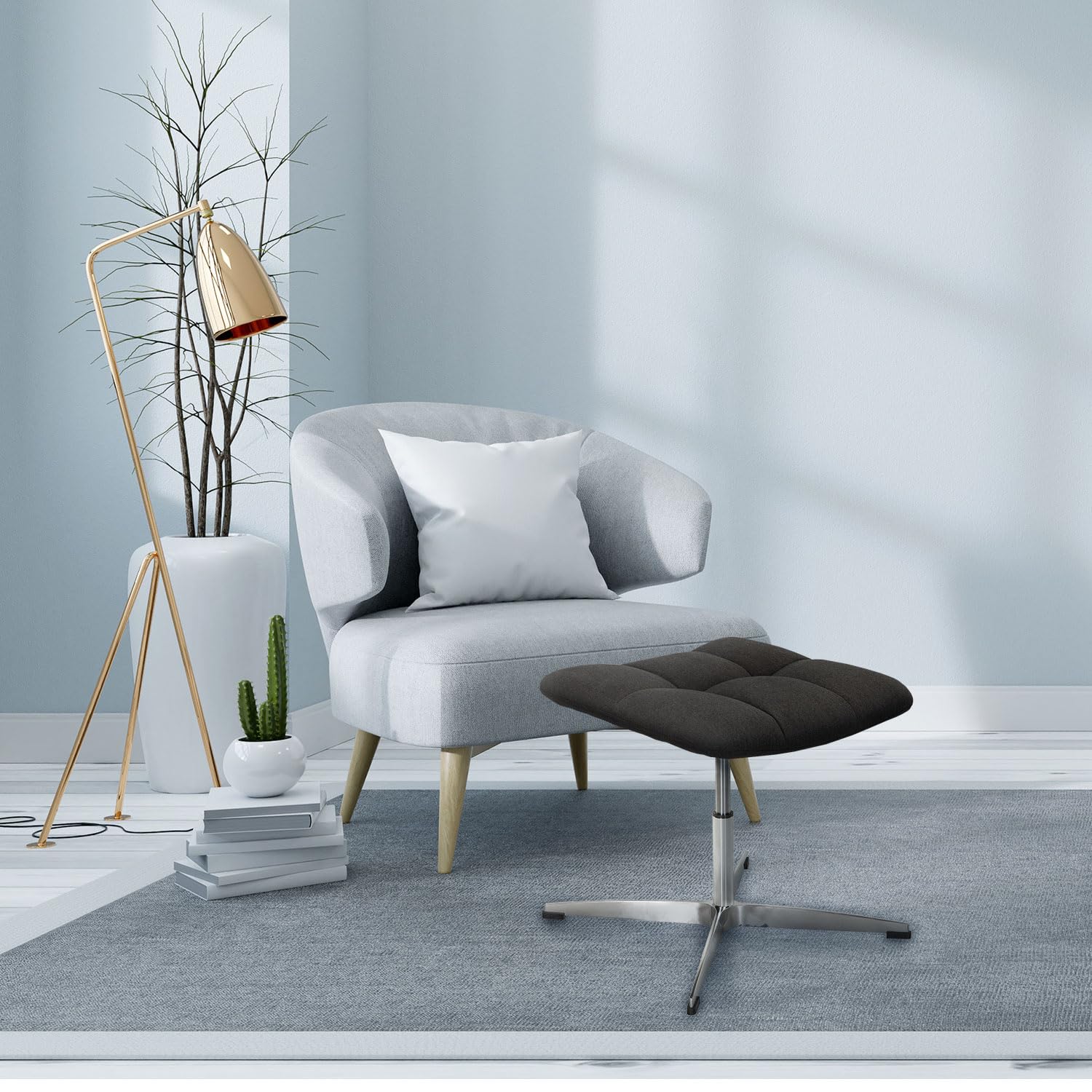 HJH Office 671005 Sgabello con Sedile Imbottito SARANTO Tessuto, regolabile in altezza, Pouf in stile retró, Nero