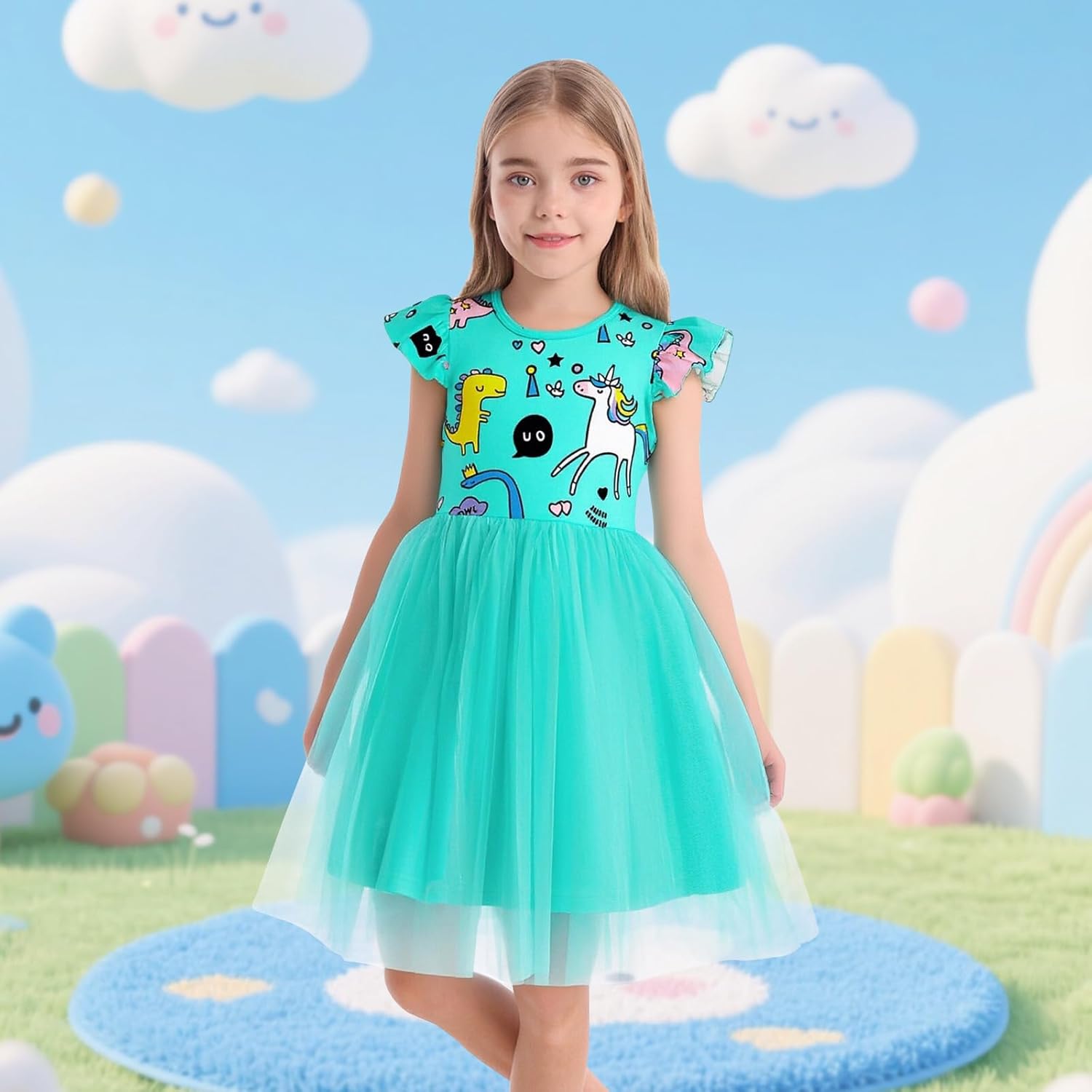 WonderBabe Toddler Tulle Dress Unicorn Outfit Ruffle Sleeve Birthday Holiday Clothes Girls Mermaid Causal Tutu Skirts - Image 2