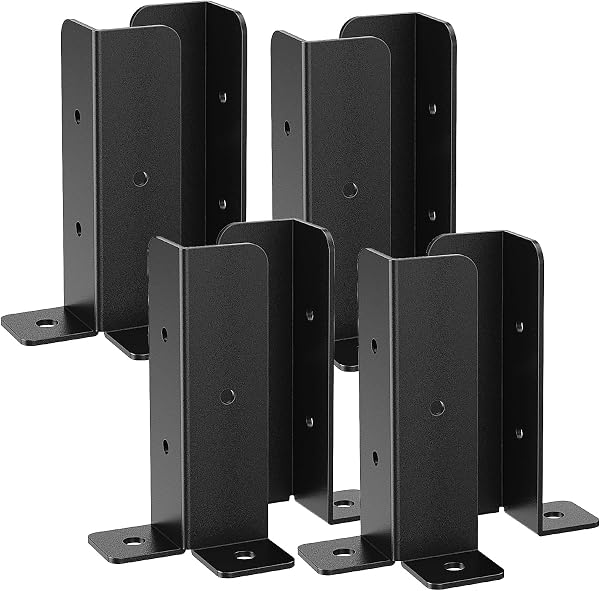 WELDUN 8 Pack Fence Post Brackets, Adjustable Fence Post Base with Screws, Black Thick Fence Post Support, Wood Stake, Fence, Pergola Metal Fence Repair Bracket Kit - 1