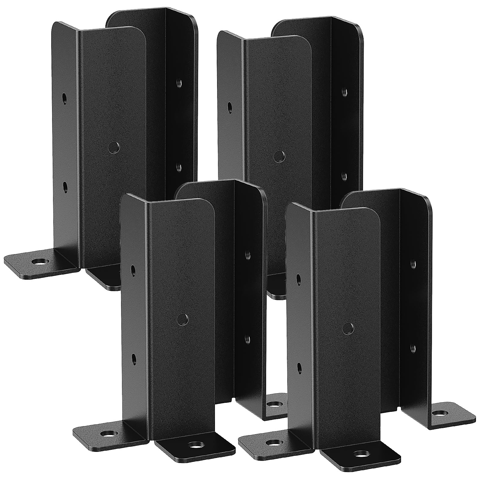 WELDUN 4 Pack Fence Post Brackets, Adjustable Fence Post Base with Screws, Black Thick Fence Post Support, Wood Stake, Fence, Pergola Metal Fence Repair Bracket Kit — view 8