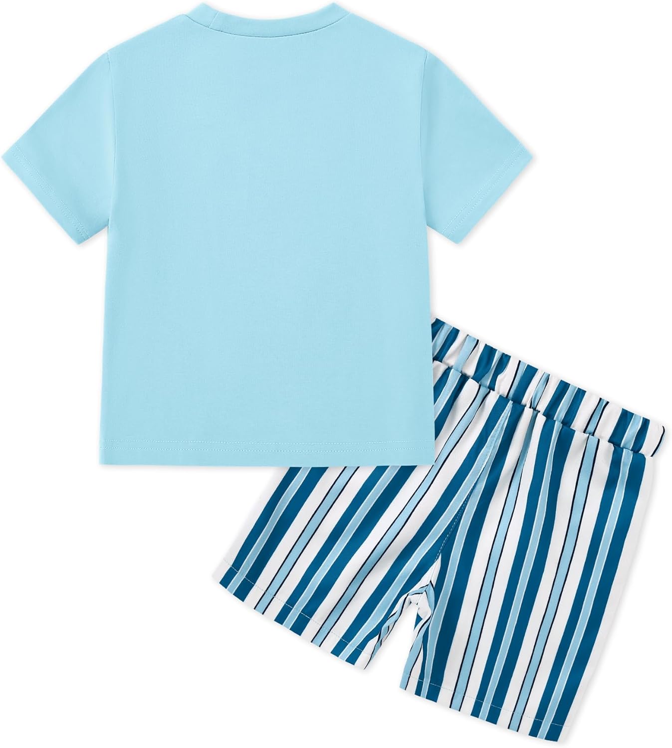 Toddler Baby Boy Summer Outfits Crew Neck T-shirt+Striped Shorts Set with Pockets Casual 2 Piece Clothes 1-6 Years - Image 2