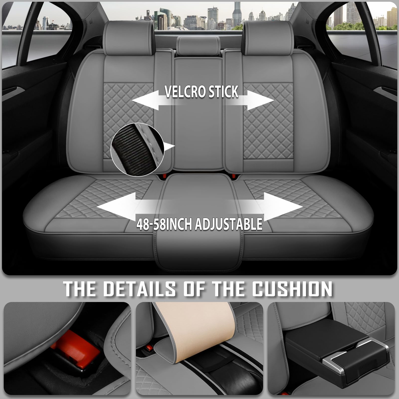 GEEYONTEK Car Seat Covers Full Set, 5 Seats Universal Waterproof Leather Vehicle Cushion for Automotive Front and Rear, Protectors Fit for Most SUV Truck Sedans Pick-up Jeep, Airbag Compatible (Grey)