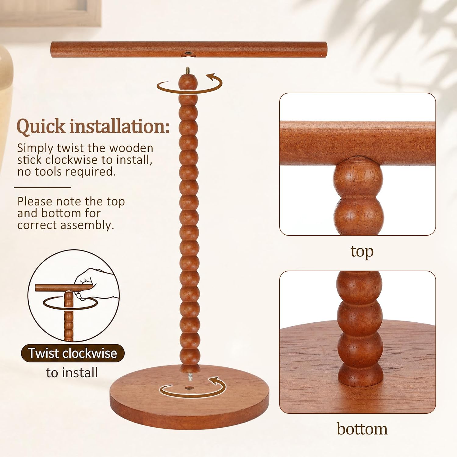 Marsui Rustic Wood Hand Towel Holder, T-Shape Waterproof Towel Rack image 5
