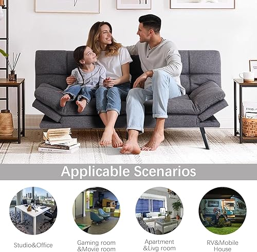 Miniatura 7 de QAIIOO Sofá cama futón de espuma viscoelástica, sofá biplaza moderno con reposabrazos y respaldo ajustables, sofá cama tipo futón pequeño para sala