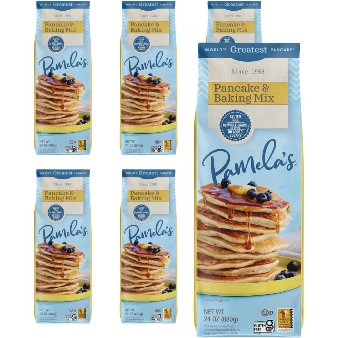 Pamela's Gluten Free Baking and Pancake Mix, Waffles, Cake Cookies Too,  Kosher, Bag (Pack of 6)