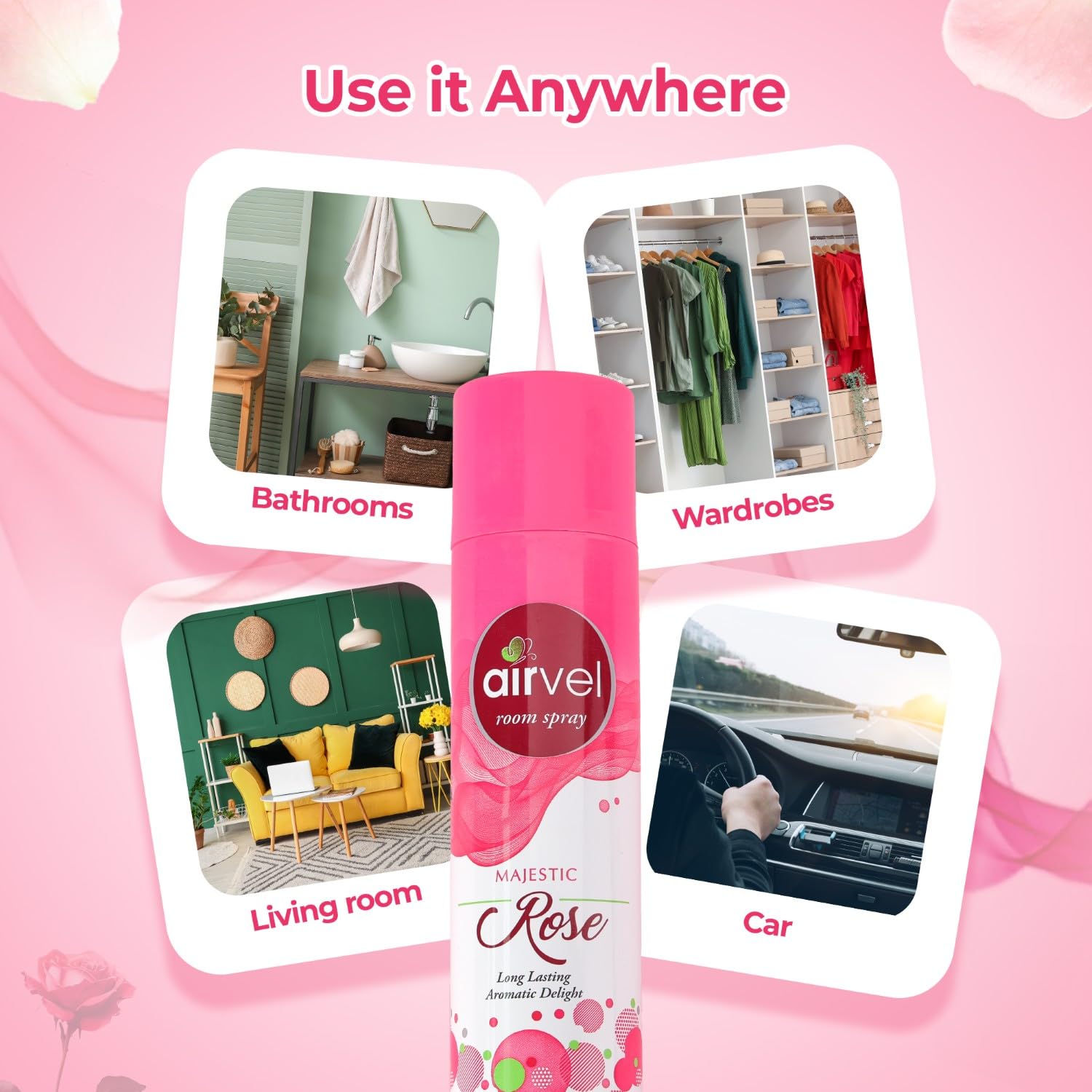 Airvel Majestic Rose Air Freshener Spray | Long Lasting Floral Fragrance for Room, Bathroom & Office | Non-Toxic, Odor Neutralizer, Easy Spray Mist | 217ml Each Pack of 2 2