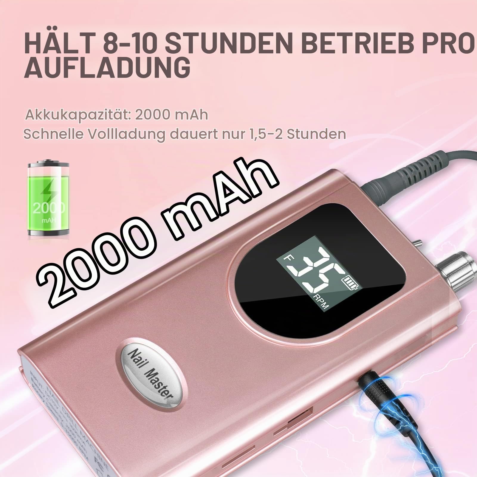 Nagelfräser, AZ GOGO 35000 U/min Elektrische Nagelfeile Wiederaufladbar Tragbar Akku Maniküre Pediküre Maschine Fräser - Ideal für Studio/Salon