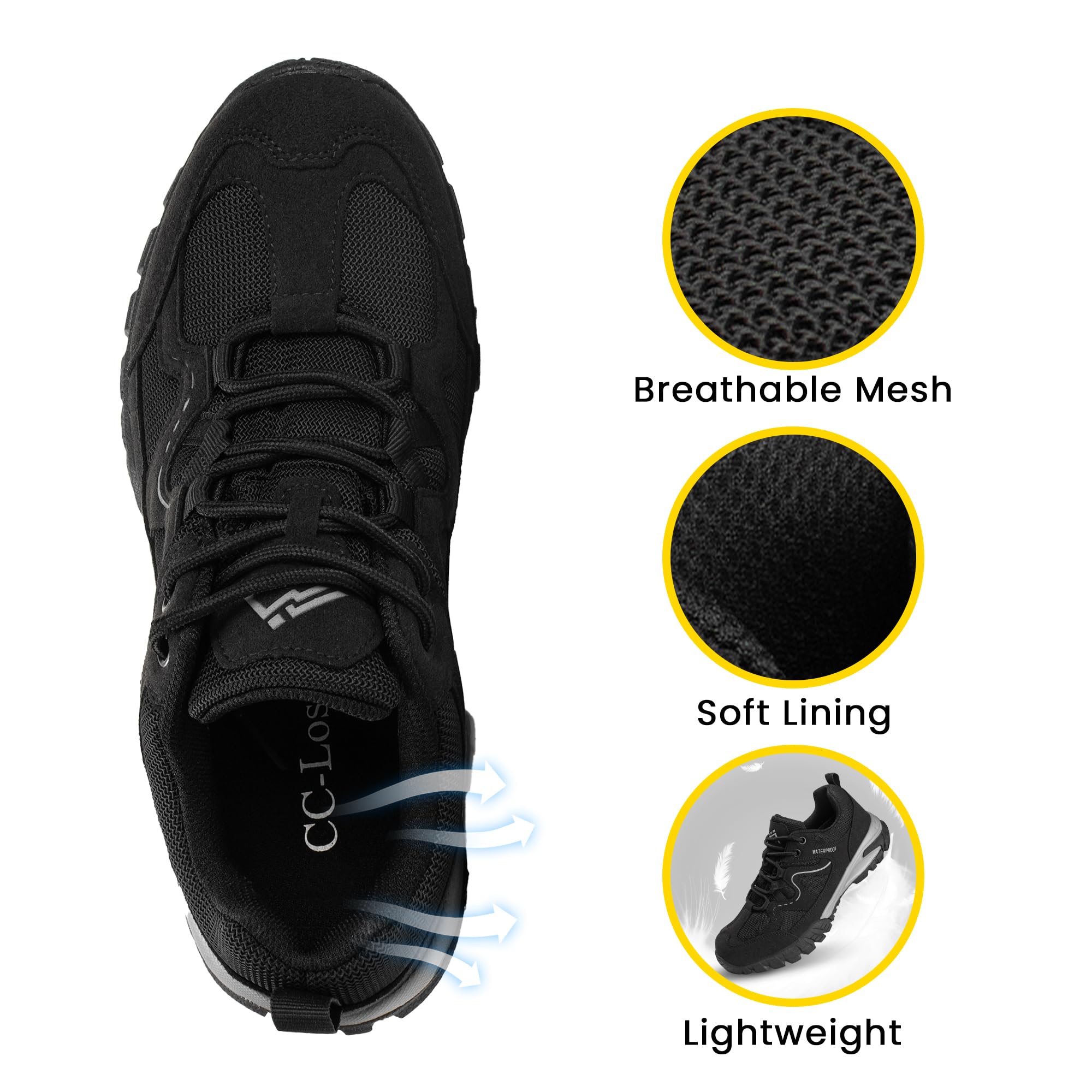 CC-Los Damen wasserdichte Leichte Wanderschuhe für Outdoor, Wandern & Klettern Schwarz, Weit 38 EU