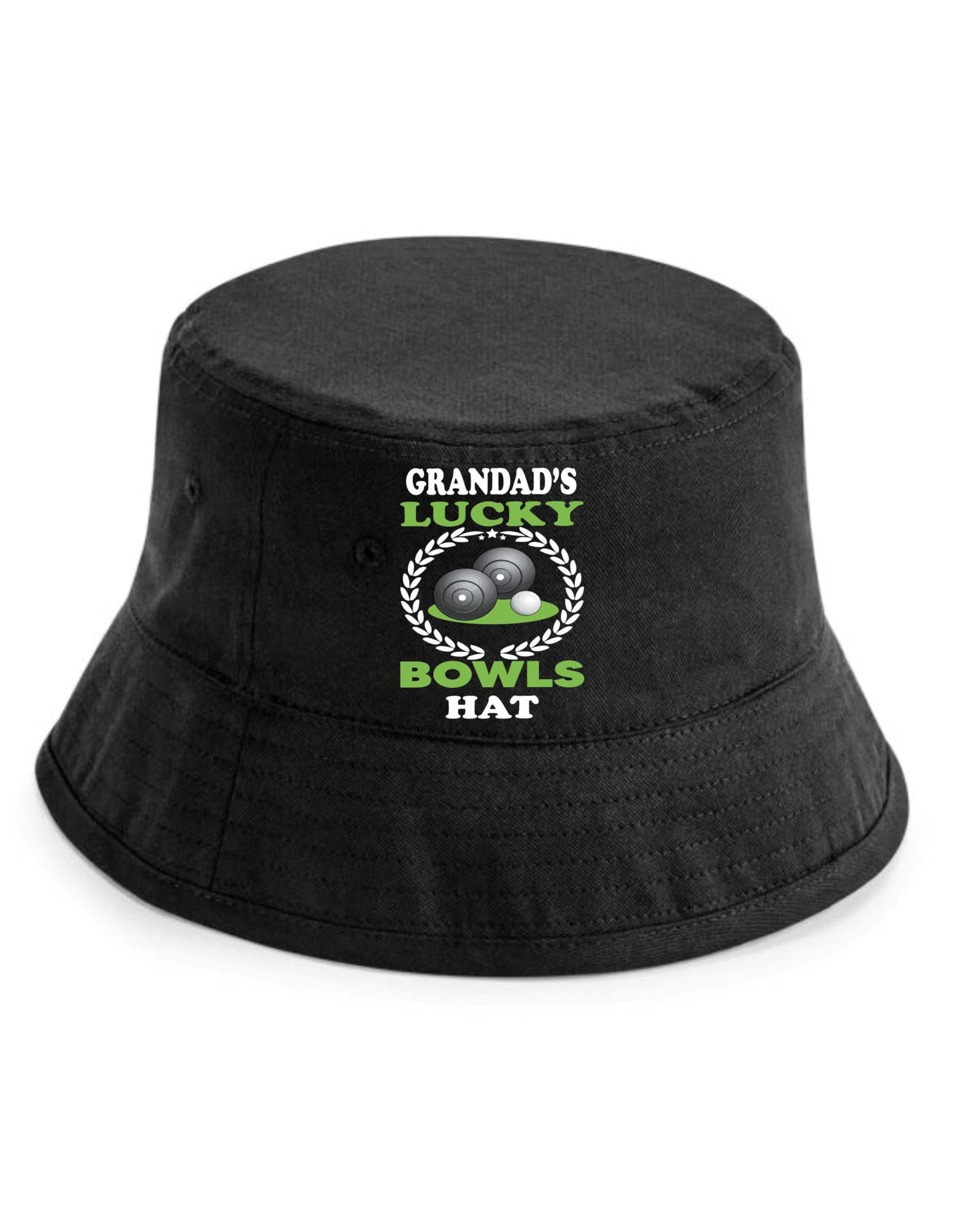 Print4U Grandad's Lucky Bowls Bucket Hat Gift Father's Day Crown Green Bowling Black LXL