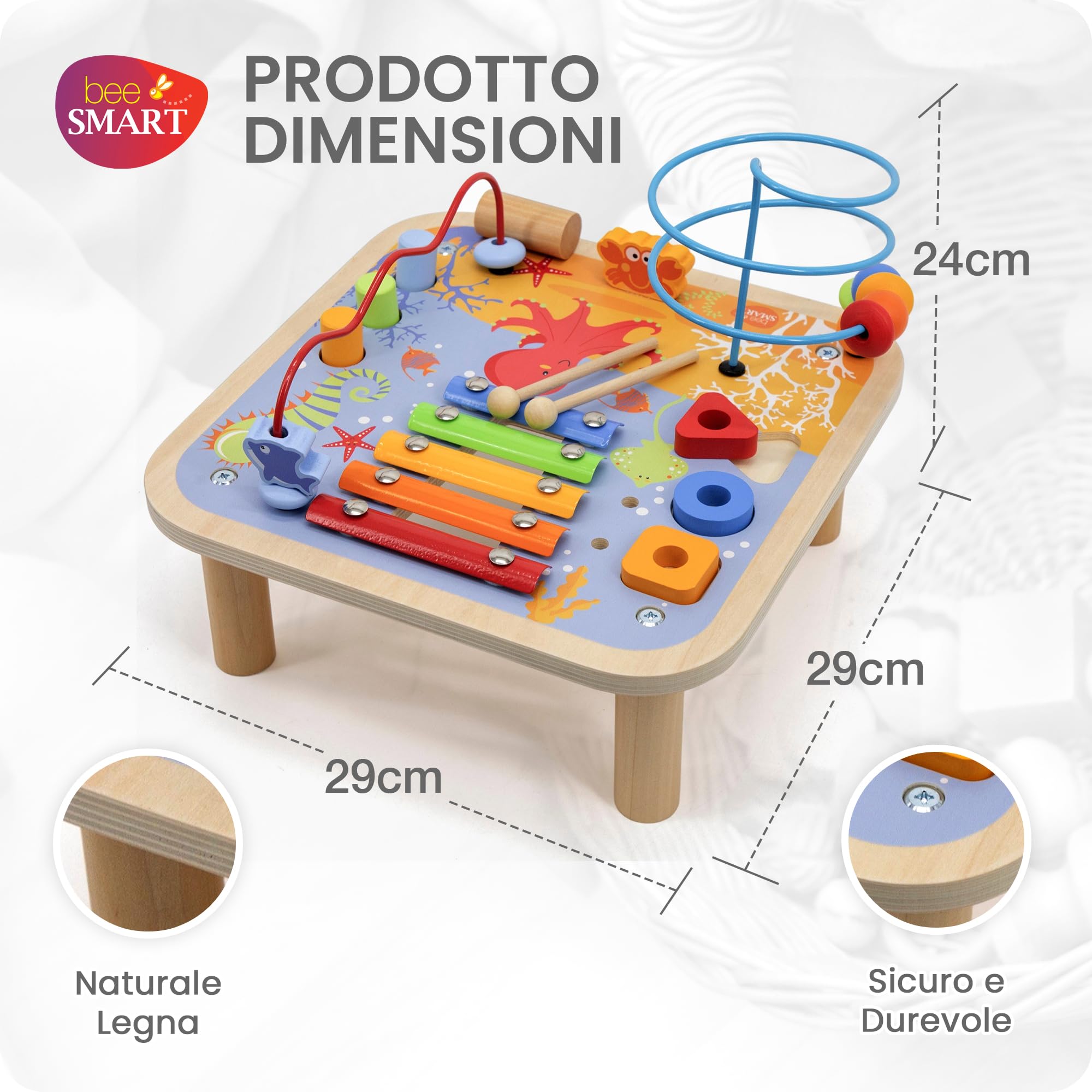 Tavolo di attività in legno - Gioco 5 in 1 per bambini | Xilofono, labirinto di perline, banco del martello, smistatore di forme | Regali di giocattoli educativi montessoriani di attività per bambini