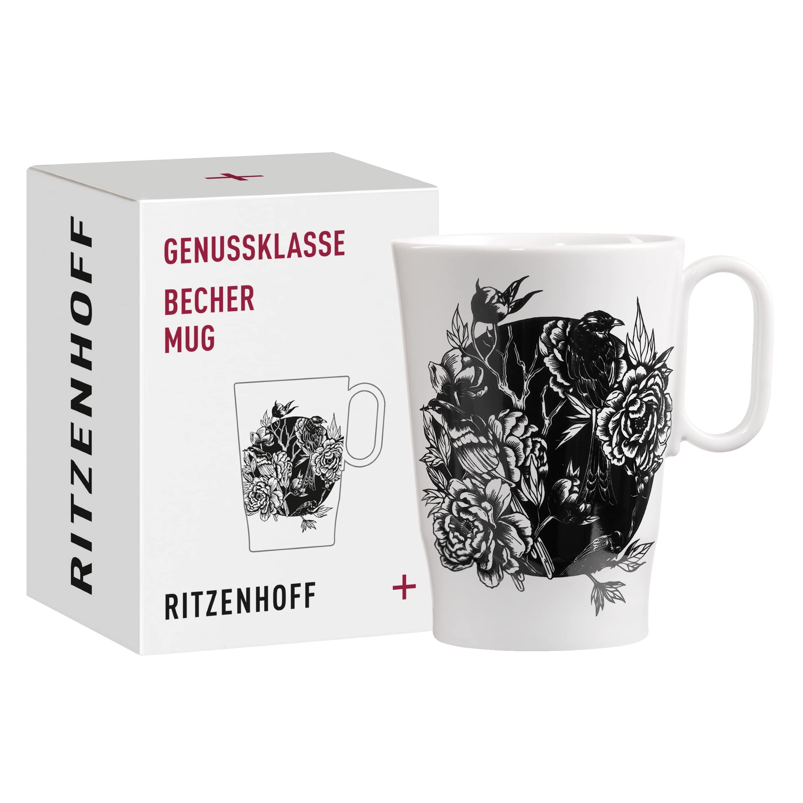 Ritzenhoff 3731002 Coffee Cup 330 ml - Series Genussklasse No. 2 - Porcelain Mug with Bird Motif - Designer Item