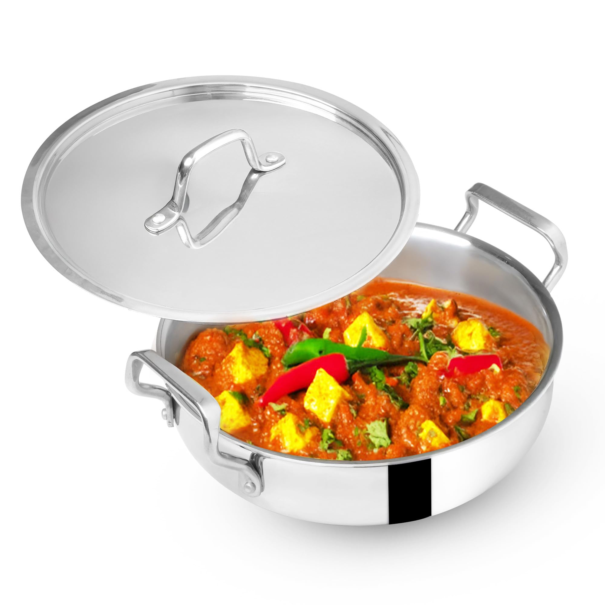 The Indus Valley Triply Stainless Steel Biryani Pot with SS Lid/Stock Pot/Serve Handi/Uruli | 24cm/9.44 inch, 3 Litre 1.80kg | Induction Friendly | Nonstick 3-Layer Body-picture-25