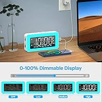 Vista 7 de Relojes despertadores para dormitorios, reloj espejo con 8 luces de ambiente RGB, alarmas duales, 3 modos de alarma, repetición, ayuda para dormir