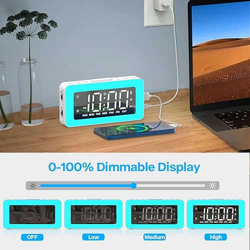 Miniatura 7 de Reloj despertador para dormitorios, reloj de espejo con 8 luces de ambiente RGB, alarma dual, 3 modos de alarma, repetición, ayuda para dormir,