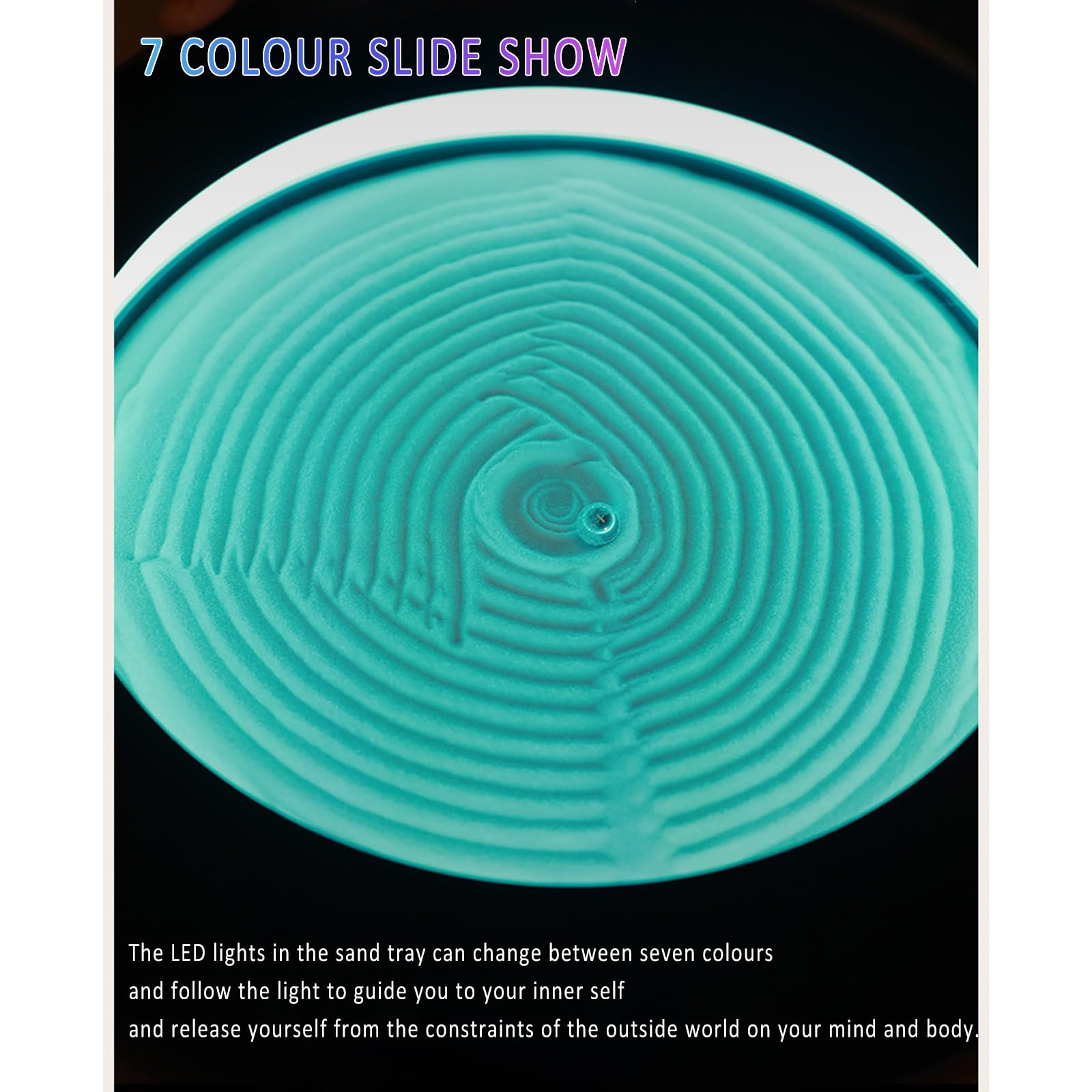 Tavolo di sabbia per meditazione zen con arte della sabbia mobile magnetica, LED a 7 colori, 19 modelli, controllo app, arte in movimento 3D per casa e ufficio, accessori per meditazione