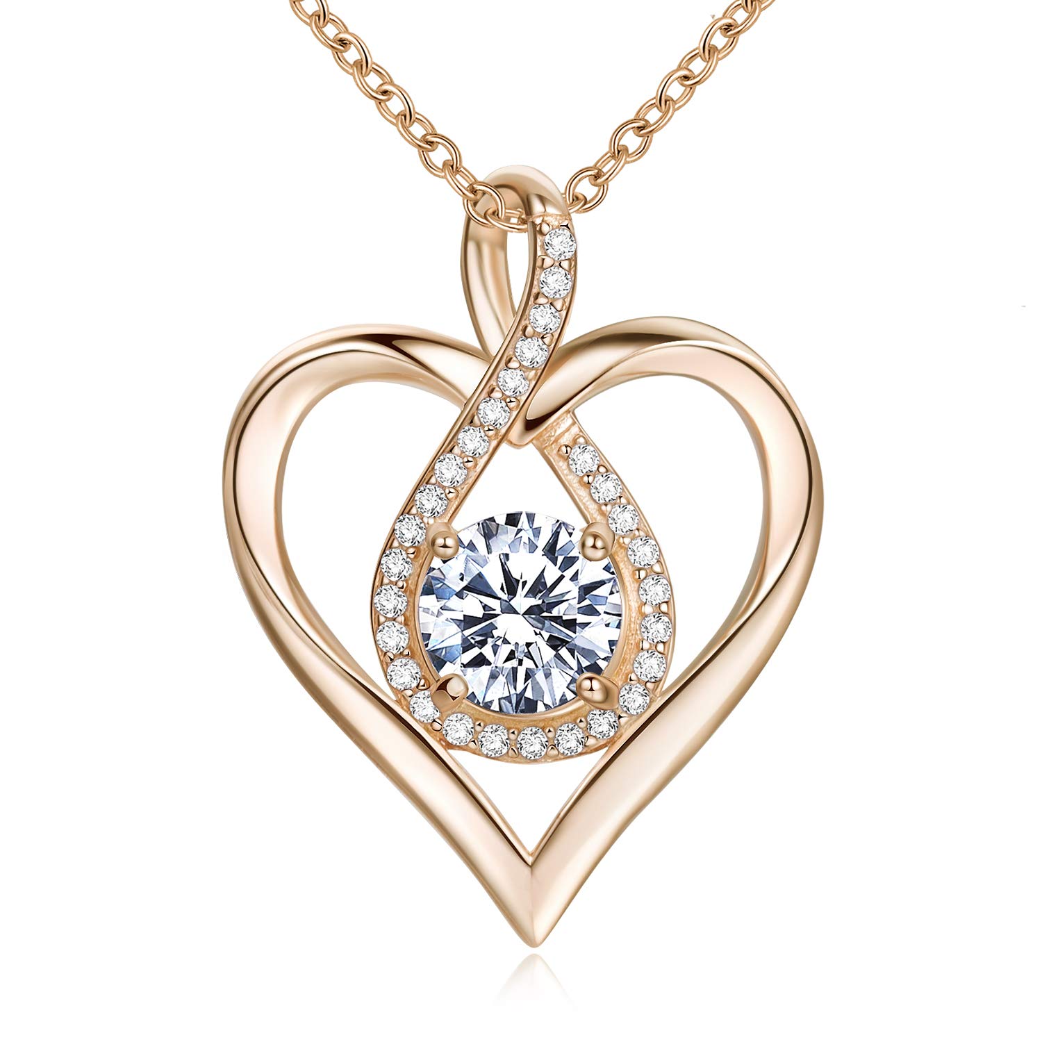 Heart Necklace Mothers Day Gifts for Mom 925 Sterling Silver Gold Plated Birthstone Infinity Heart Pendant Necklaces for Women Anniversary Birthday Gifts for Her Wife Jewelry