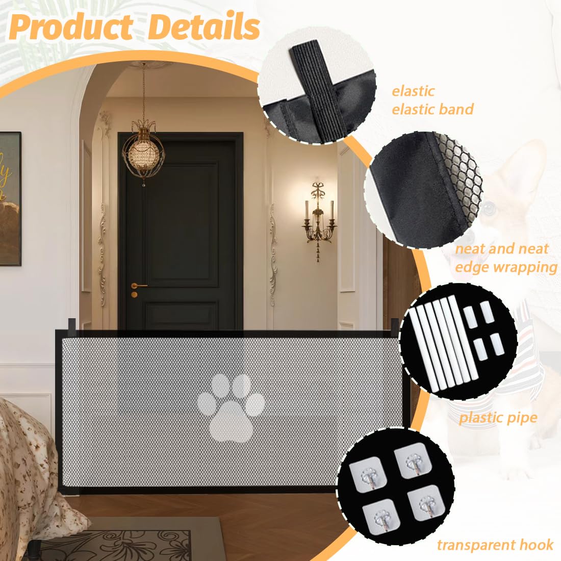 1 Pcs Cancello Sicurezza Cani Gatti Animali Domestici, 180x78 Cm, Scale Porte Esterno Recinto, Portatile Pieghevole Universale, Cancelletto per Bambini Estensibile, Porta Divisorio Cancelletto