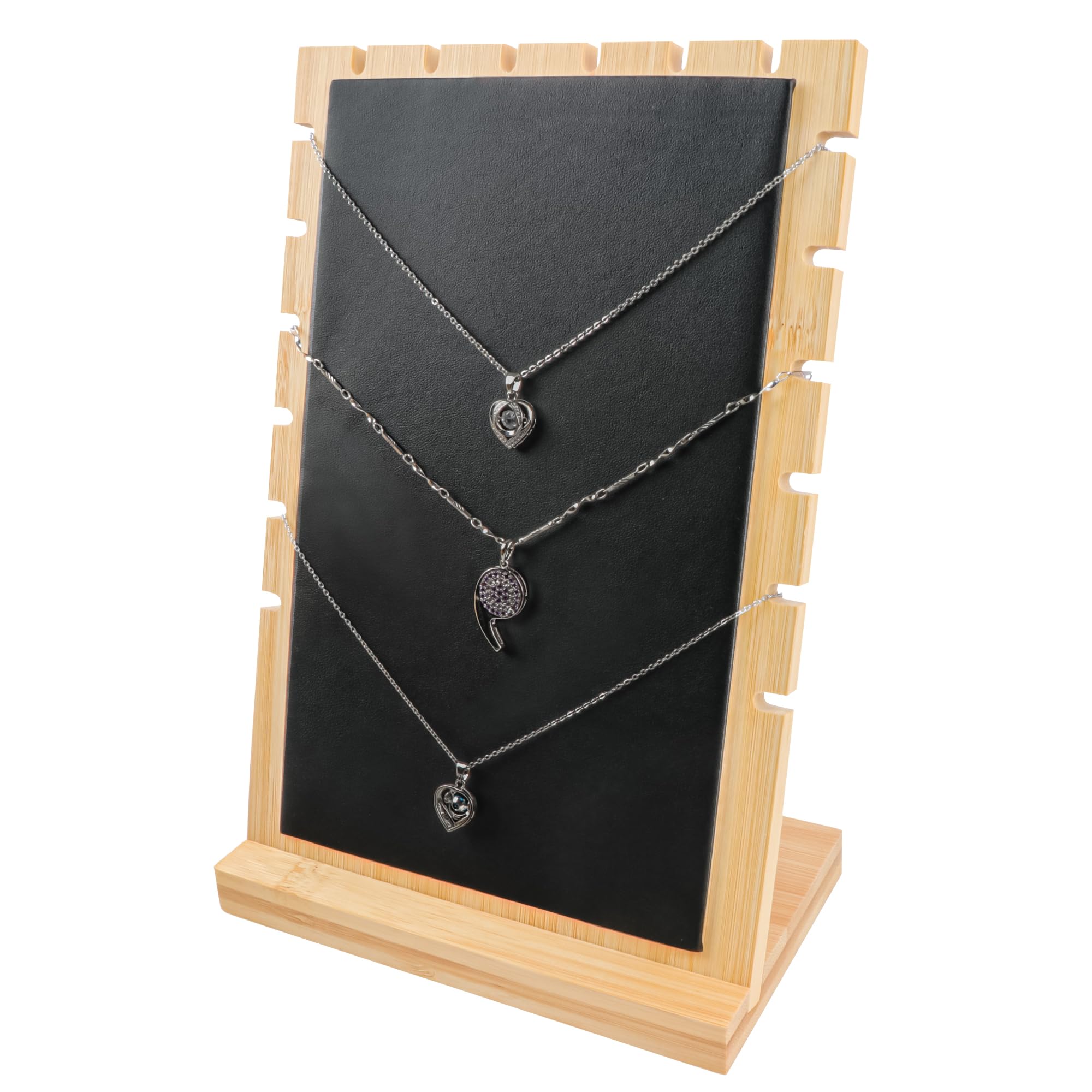 Bamboo Necklace Display Stand, Vertical Necklace Holder Long Chain Jewelry Organizer with Leather Padded, Bracelet Display Board for Pendant Necklace(Black-Wide)