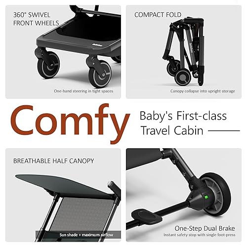 Miniatura 2 de Cochecito de bebé de viaje ligero, plegable, portátil, con paraguas, para niños de 1 a 3 años (dosel parcial, verde profundo)