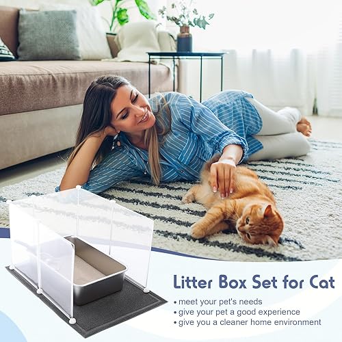 Miniatura 6 de Paquete de 2 cajas de arena extra grandes de acero inoxidable para gatos, 2 cucharas de arena para gatos, 2 alfombrillas de arena para gatos, 12