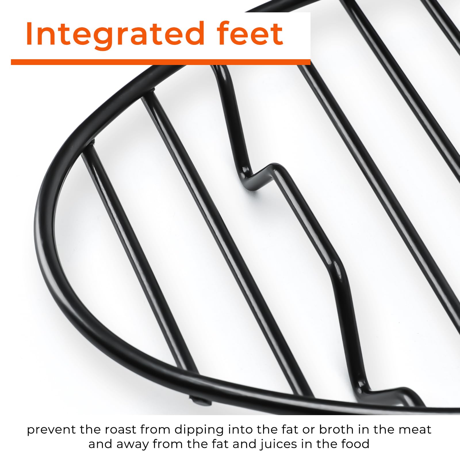 Oval Roasting Rack with Integrated Feet, Non-Stick Coating, Baking Rack Easy to Clean for Cooking, Roasting, Drying, Grilling 10 * 6.5'' inches Black