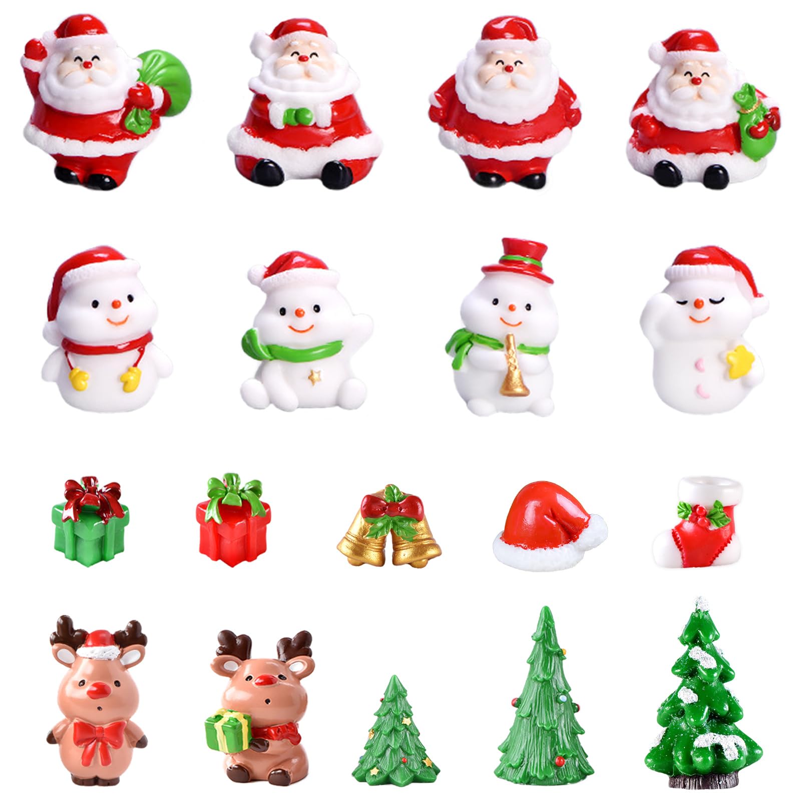 18Pcs Mini Christmas Ornaments Set - Miniature Figurines: Snowman, Elk, Santa Claus, Tree, for Crafts, Garden, Landscape, Dollhouse, Snow Globes, Winter Party Decor
