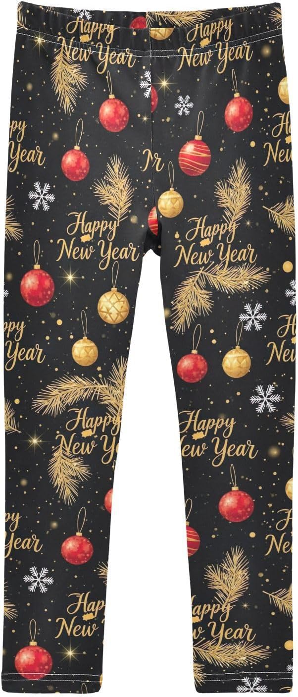 GAIREG Dance Leggings for Girls Festive Happy New Year Black