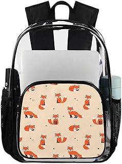 Linda mochila transparente raposa mochila resistente, raposas de desenho animado à prova d'água mochila transparente de PVC com alça de ombro reforçada para escola, trabalho, viagens, Multicor