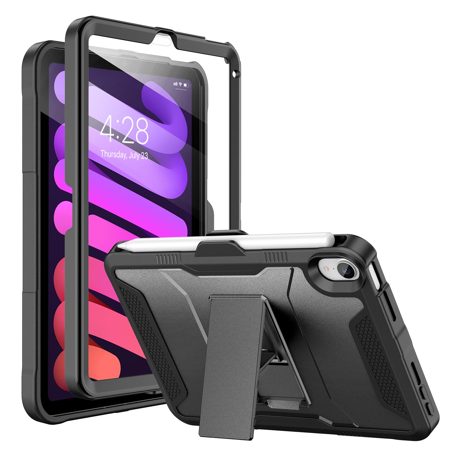 Soke Case for iPad mini 7 (A17 Pro) 2024/ Mini 6 2021 8.3 Inch,with Built-in Screen Protector and Kickstand, Rugged Full-Body Protective Cover for