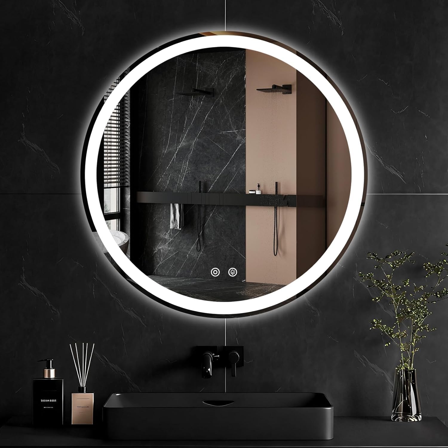 Simple Deluxe Round LED Bathroom Mirror with Lights, Smart Anti-Fog LED Bathroom Mirror with Circular Dual Lights and 3-Color Temperature Memory dimming (30inch)