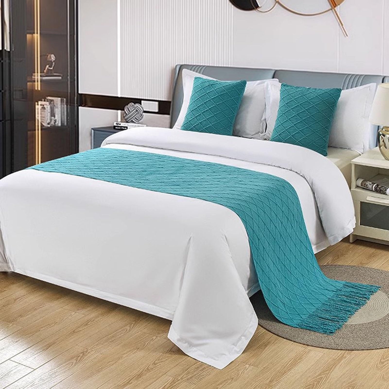 HFDJRWK Soft Footboard Towel, Fade-resistant Hotel-style Bedspread, Footboard Blanket for Queen, Twin, Single, and King-size Beds(Blue(A),60x260 cm)