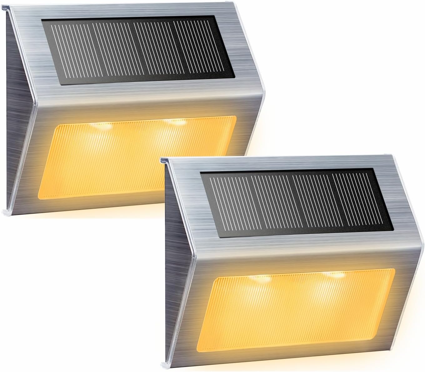 XLUX Solar Lights for Steps Decks Pathway Yard Stairs Fences, LED lamp, Outdoor Waterproof, Warm Light, 2 Pack