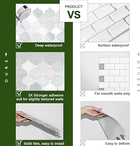 Miniatura 3 de STICKGOO Azulejo Arabesque para despegar y pegar, azulejos de 12 x 12 pulgadas para despegar y pegar, azulejos de pared autoadhesivos (diseño más