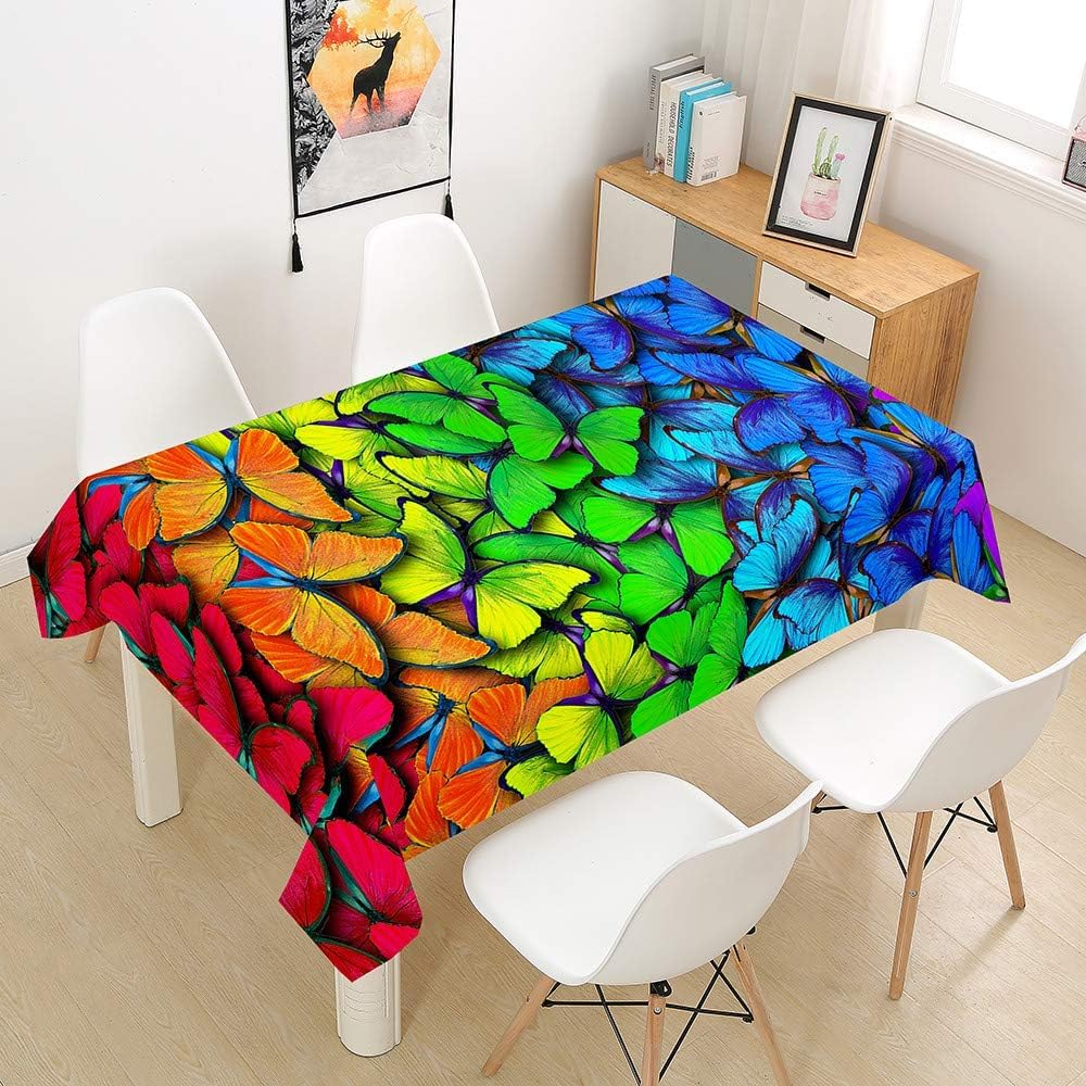 Tovaglia Antimacchia Rettangolare Farfalla, Tovaglie da Tavolo Impermeabile Poliestere Colori Dell'arcobaleno 3D, per Natalizia Cucina Feste Giardino, 200x200 cm A/B2144