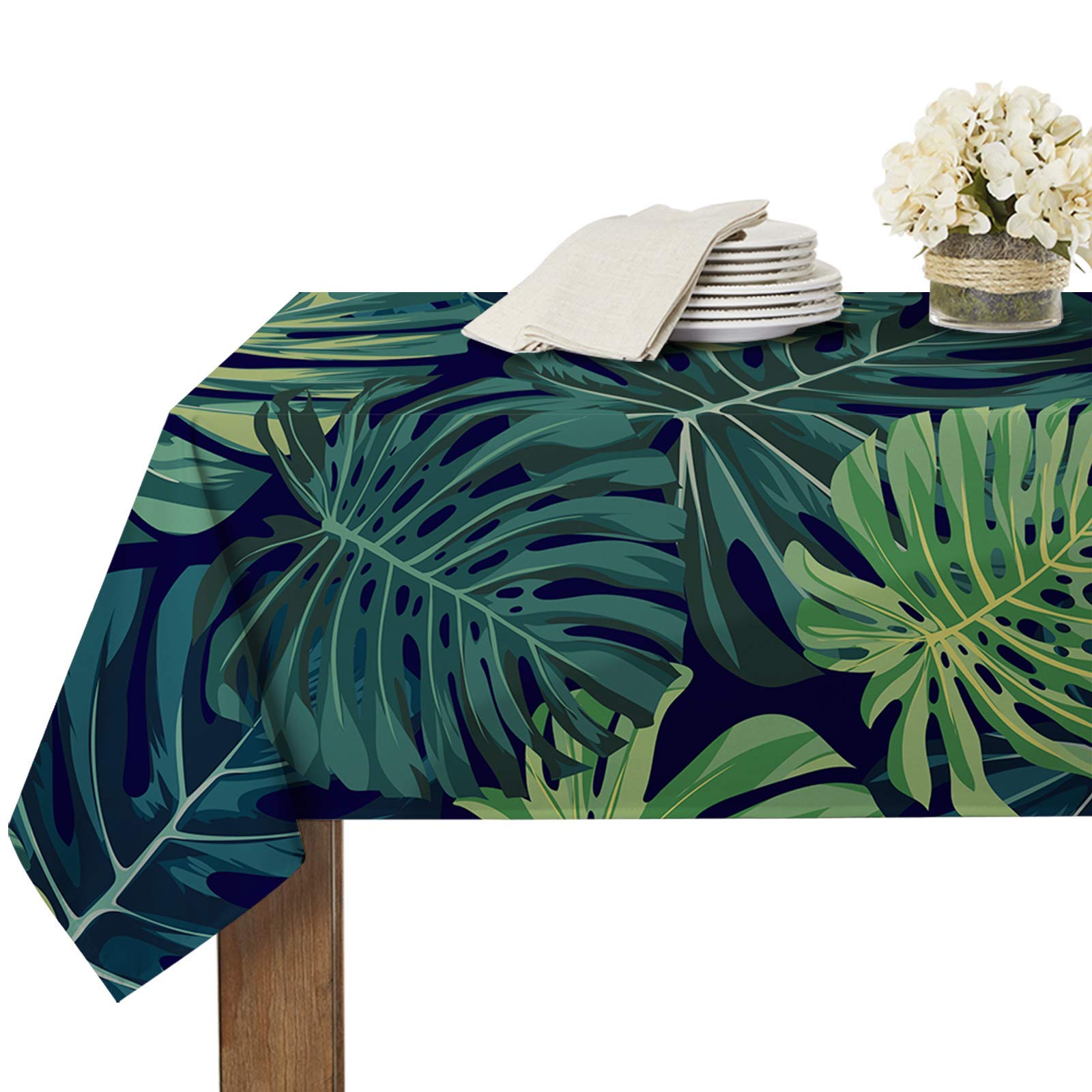 RYB HOME Tablecloth Rectangle Foliage Leaves - Natural Botanical Stain Heat Resistant Spillproof Tabletop Decor Table Line...
