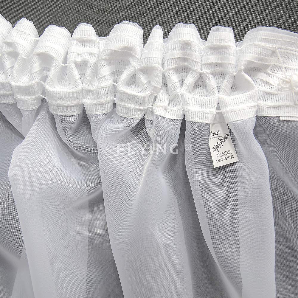 FKL DESIGN Home Deco Balkongardine Schöne Fertiggardine Fenstergardine Gardine aus Voile mit Faltenband Kräuselband Store Kurz Modern Fenster Weiß Gipüre LB-11-A (250 x 400 cm)