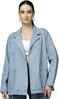 style quotient WOMEN NOTCHED LAPEL COLLAR REGULAR FIT DENIM TRENCH COAT-picture-33