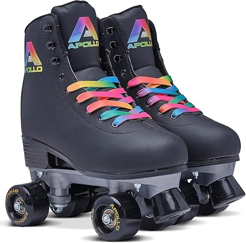 Miniatura 10 de APOLLO Patines de ruedas para mujer, patines retro para mujeres y niñas, patines de cuádruple ajustables para mujer con tacón alto, patines de