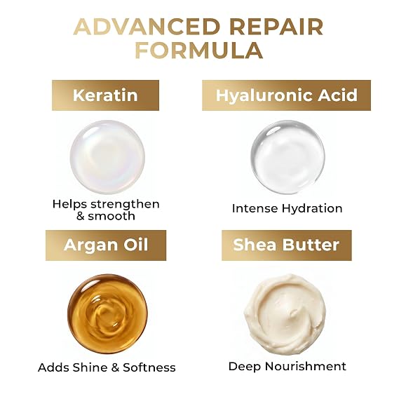 VAO Deep Conditioning Hair Mask for Damaged Hair - Hydrating Hair Mask for Damaged Dry Hair with Argan Oil, Shea Butter, Keratin + Hyaluronic Acid - Hair Repair Treatment for Dry & Color Treated Hair