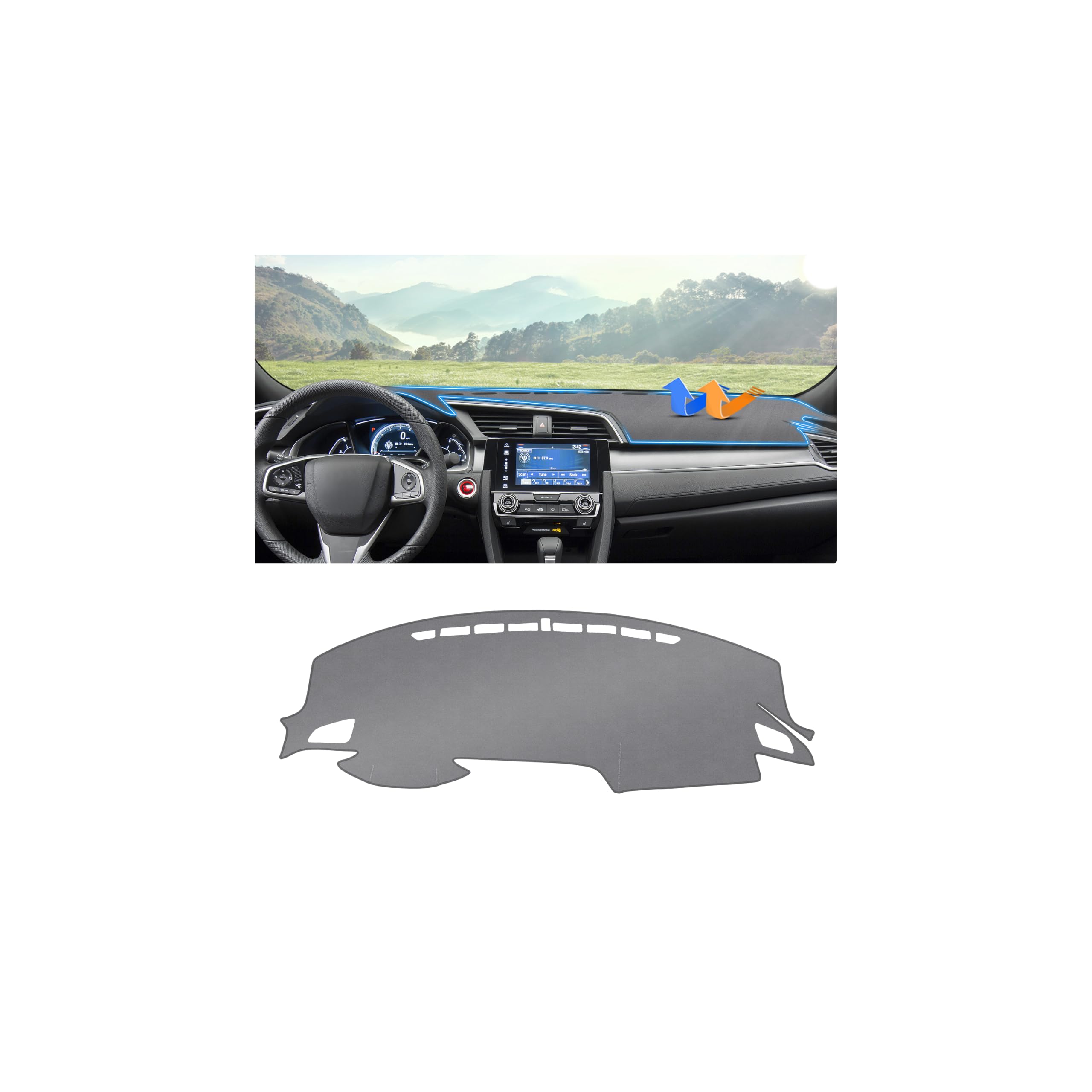 Autorder Gray Dashboard Cover Mat for Honda Civic 2016-2021 Accessories Dash Cover Upgrade Polyester Dash Mat Sunshade Glare UV Rays Protector (Not Fit 2022 Civic)