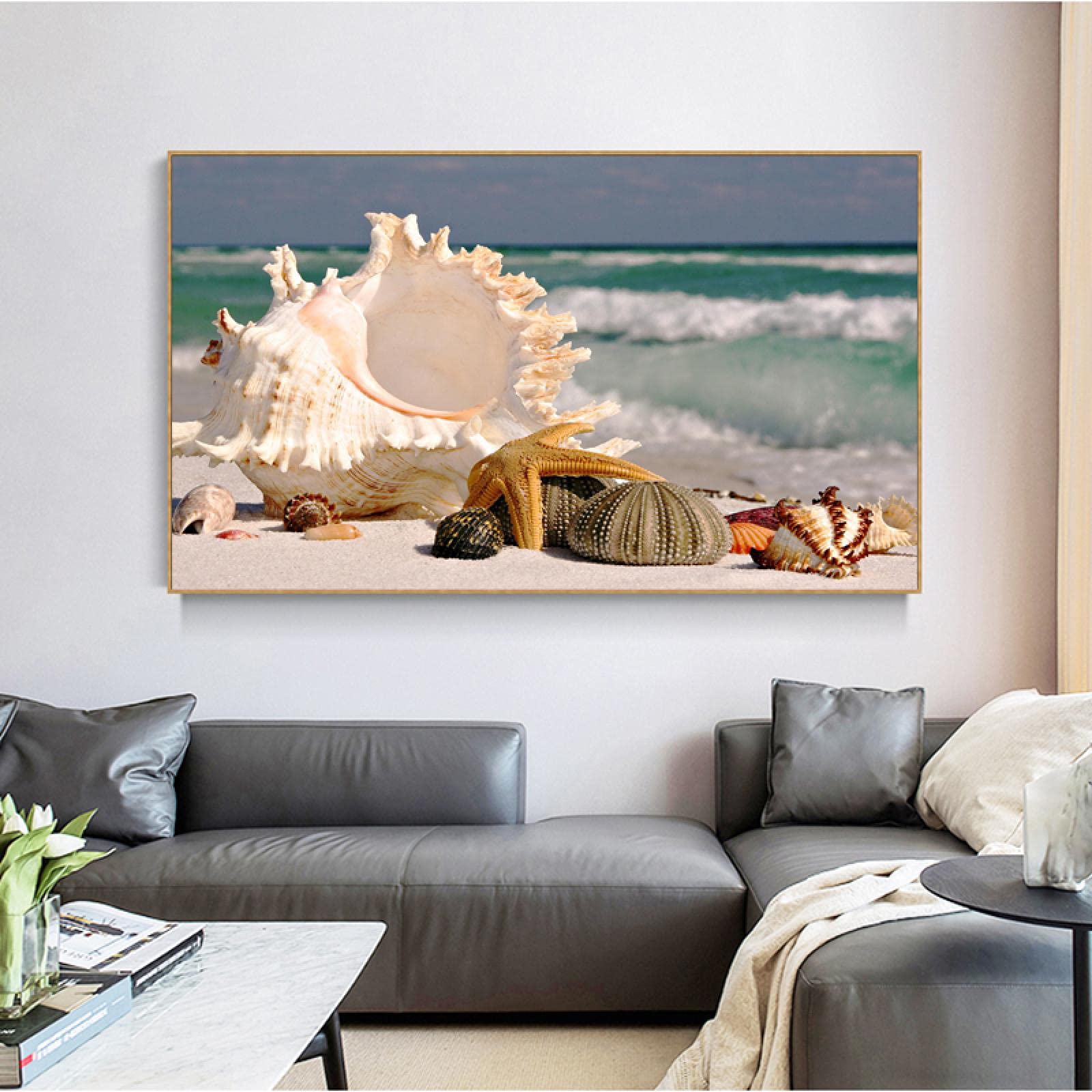 DZL Art Leinwanddruck 'Strand Mit Seestern & Muschel' – 50x100 Cm, Fertig Zum Aufhängen