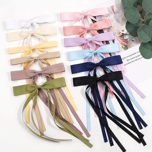 Miniatura 1 de Eliongpu 12 pinzas para el cabello para mujer, cinta con borla, lazos para el pelo con cola larga, pasadores de pelo sólidos, pinzas para el cabello