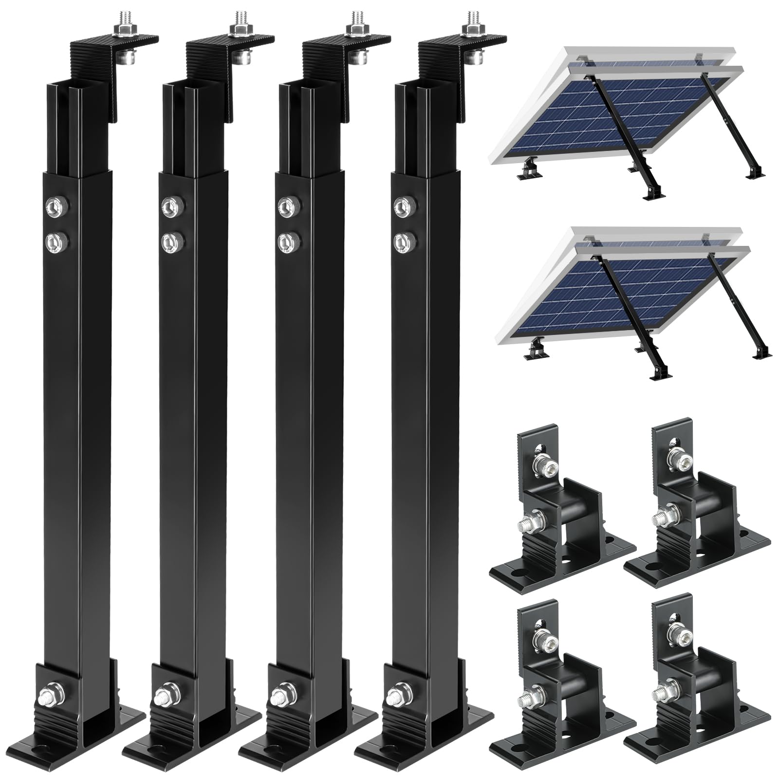 Solarmodul-Halterung, Aluminiumlegierung, verstellbare Solarmodul-Halterungen, schwarze Backfarbe, Korrosionsschutz, Solarmodul-Ständer, geeignet für 50 W, 70 W, 100 W, 150 W, 200 W, 300 W,